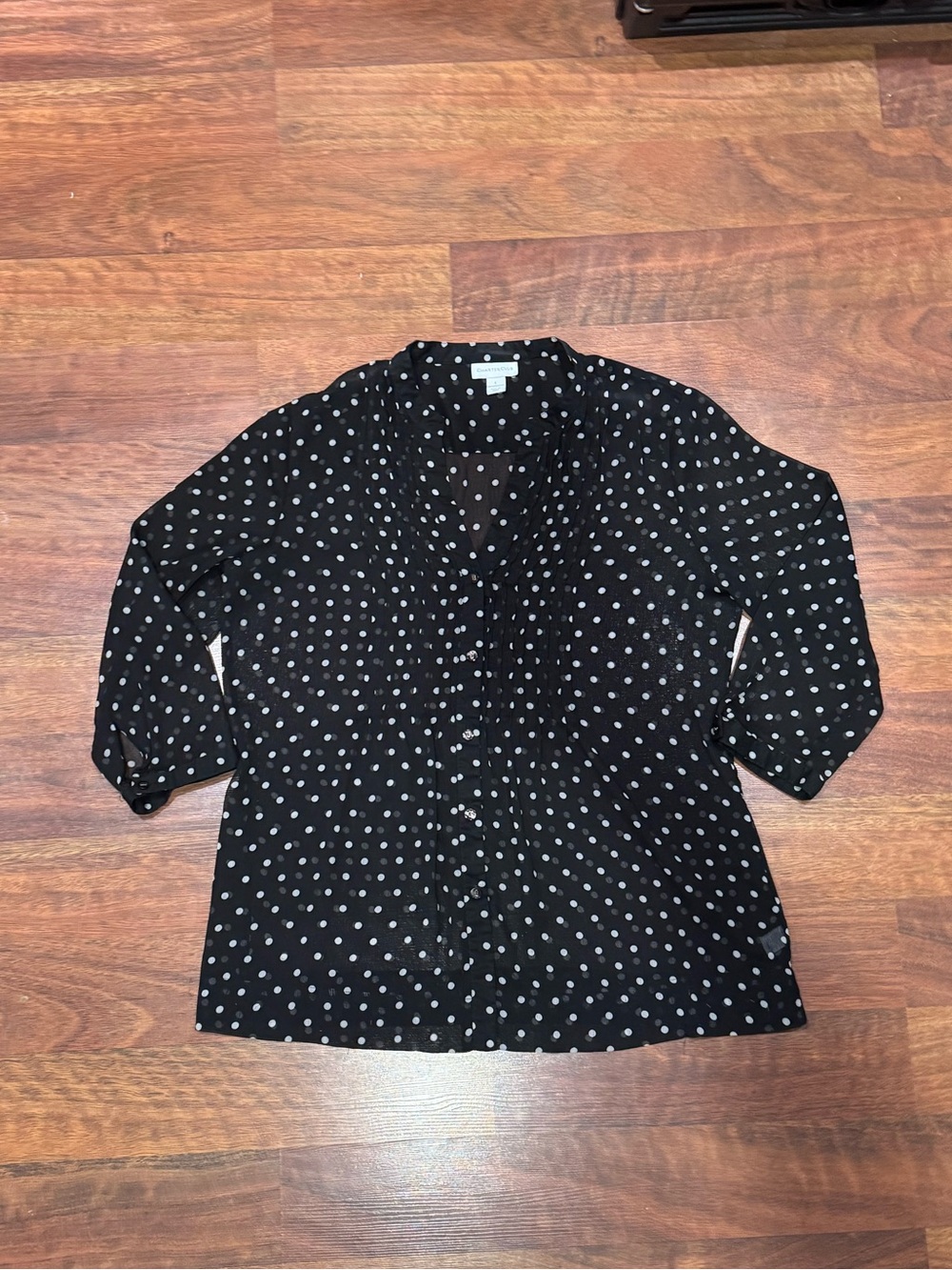 Charter Club - Black Polka Dot Blouse with Ruffle Placket